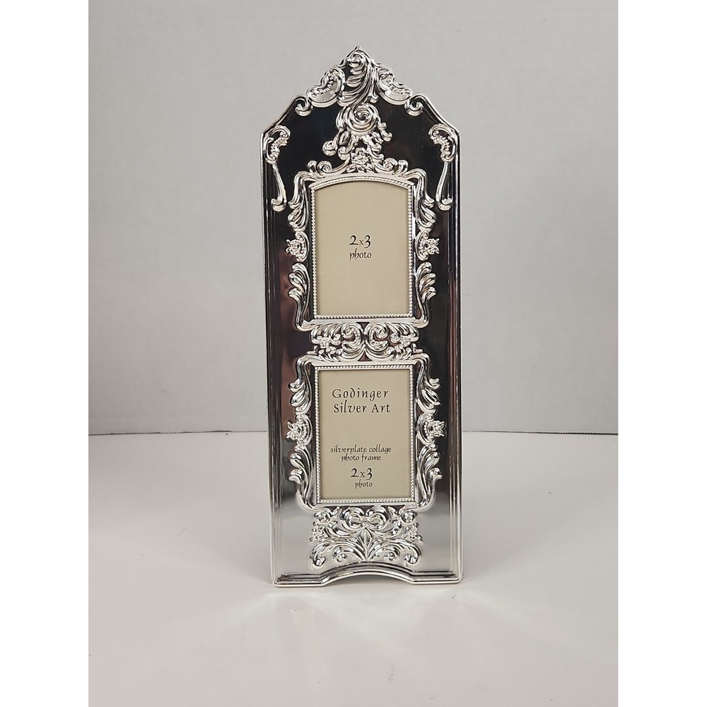 VTG Godinger Silver Art Co Ornate Silverplate Double 2x3 Collage Photo Frame
